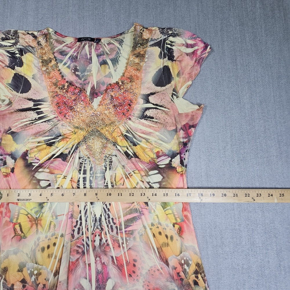 Apt 9 Women's Multicolor Beaded Blouse Short Sleeve Sz Large - Picture 8 of 15